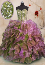 Sweetheart Sleeveless Organza Vestidos de Quinceanera Beading and Ruffles Side Zipper