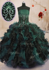 Amazing Ball Gowns Quince Ball Gowns Multi-color Strapless Organza Sleeveless Floor Length Lace Up