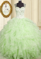 Charming Yellow Green Sleeveless Organza Lace Up 15th Birthday Dress for Military Ball and Sweet 16 and Quinceanera