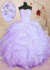 Clearance Sleeveless Organza Floor Length Lace Up Ball Gown Prom Dress in Lavender for with Beading and Ruffles