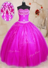 Floor Length Lace Up Quinceanera Gown Fuchsia and In for Military Ball and Sweet 16 and Quinceanera with Beading