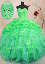 Green Quinceanera Gowns Military Ball and Sweet 16 and Quinceanera and For with Beading and Ruffles Sweetheart Sleeveless Lace Up