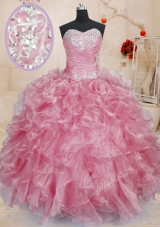 Sleeveless Lace Up Floor Length Beading and Ruffles Ball Gown Prom Dress