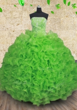 Adorable Quinceanera Dresses Military Ball and Sweet 16 and Quinceanera and For with Beading and Ruffles Strapless Sleeveless Lace Up