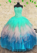 Inexpensive Sequins Floor Length Multi-color 15th Birthday Dress Sweetheart Sleeveless Lace Up