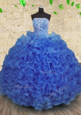 Noble Floor Length Lace Up Quinceanera Dresses Royal Blue and In for Military Ball and Sweet 16 and Quinceanera with Beading and Ruffles