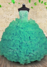 Sleeveless Lace Up Floor Length Beading and Ruffles Quinceanera Gown