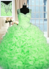 Quinceanera Gowns Military Ball and Sweet 16 and Quinceanera and For with Beading and Ruffles Straps Sleeveless Zipper