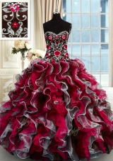 Deluxe Sweetheart Sleeveless Quinceanera Dress Floor Length Beading and Appliques Multi-color Organza