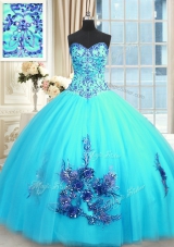 Floor Length Ball Gowns Sleeveless Baby Blue Quinceanera Dress Lace Up