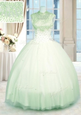 Floor Length Green Quinceanera Dresses High-neck Sleeveless Zipper