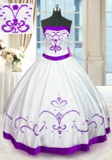 Strapless Sleeveless Lace Up 15th Birthday Dress White Satin