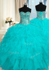 Charming Baby Blue Sweetheart Lace Up Beading and Ruffles Quinceanera Dresses Sleeveless
