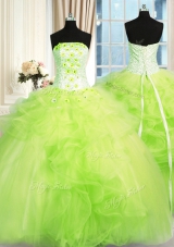 Cheap Ball Gowns Quinceanera Gown Strapless Tulle Sleeveless Floor Length Lace Up