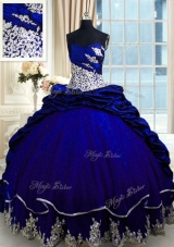 Classical Taffeta Sweetheart Sleeveless Brush Train Lace Up Beading and Appliques and Pick Ups Sweet 16 Dress in Royal Blue