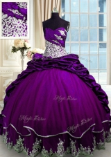 Fine Beading and Appliques and Pick Ups Sweet 16 Dress Purple Lace Up Sleeveless With Brush Train
