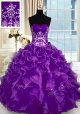 Sweetheart Sleeveless Organza Sweet 16 Dress Beading and Appliques and Ruffles Lace Up