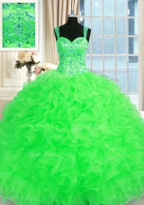 Custom Design Sleeveless Beading and Embroidery and Ruffles Floor Length Quinceanera Gown