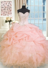 Decent Floor Length Lace Up Sweet 16 Quinceanera Dress Baby Pink and In for Military Ball and Sweet 16 and Quinceanera with Beading and Ruffles