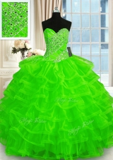 Dramatic Ruffled Ball Gowns Quince Ball Gowns Sweetheart Organza Sleeveless Floor Length Lace Up