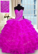Fuchsia Sweetheart Neckline Beading and Ruffled Layers Ball Gown Prom Dress Sleeveless Lace Up