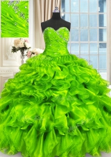 Super Beading and Ruffles and Ruching Quince Ball Gowns Lace Up Sleeveless Floor Length
