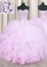 Graceful Mermaid Lilac Lace Up 15th Birthday Dress Beading and Ruffles Sleeveless Floor Length