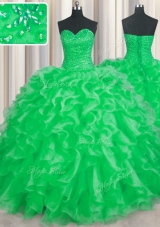 Super Ball Gowns Ball Gown Prom Dress Green Sweetheart Organza Sleeveless Floor Length Lace Up