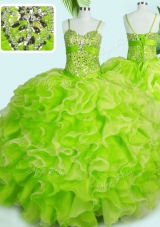 Yellow Green Lace Up Spaghetti Straps Beading and Ruffles Quinceanera Dresses Organza Sleeveless