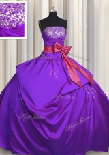 Bowknot Strapless Sleeveless Lace Up Sweet 16 Dress Purple Taffeta