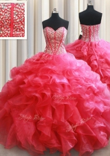 Coral Red Sleeveless Floor Length Beading and Ruffles Lace Up Quinceanera Dress