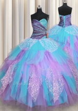 Lovely Sweetheart Sleeveless Lace Up 15th Birthday Dress Multi-color Tulle