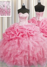 Custom Designed Visible Boning Floor Length Ball Gowns Sleeveless Rose Pink Quinceanera Dresses Lace Up