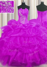 Dramatic Organza Sleeveless Floor Length Quince Ball Gowns and Beading and Ruffled Layers and Pick Ups