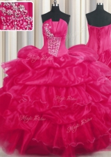 Hot Pink Lace Up Vestidos de Quinceanera Beading and Ruffled Layers and Pick Ups Sleeveless Floor Length