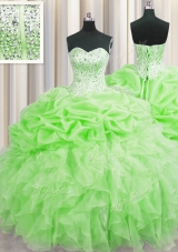 Visible Boning Lace Up Sweetheart Beading and Ruffles and Pick Ups Quinceanera Dress Organza Sleeveless