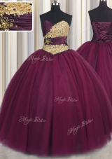 Exceptional Sweetheart Sleeveless 15th Birthday Dress Floor Length Beading and Appliques Burgundy Tulle
