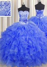 Handcrafted Flower Floor Length Royal Blue Quinceanera Dresses Sweetheart Sleeveless Lace Up