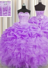 Ideal Pick Ups Visible Boning Ball Gowns Sweet 16 Quinceanera Dress Lilac Sweetheart Organza Sleeveless Floor Length Lace Up