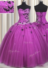 Beading and Appliques Sweet 16 Dresses Fuchsia Lace Up Sleeveless Floor Length