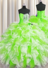 Beautiful Multi-color Ball Gowns Beading and Ruffles Quinceanera Dress Lace Up Organza Sleeveless Floor Length