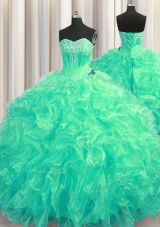Discount Organza Sleeveless Quinceanera Dress Brush Train and Beading and Ruffles