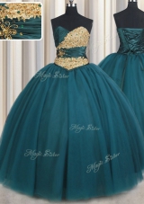 Floor Length Lace Up Quinceanera Dresses Teal and In for Military Ball and Sweet 16 and Quinceanera with Beading