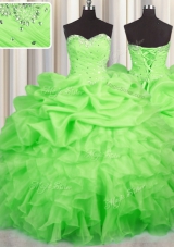Luxurious Lace Up Sweetheart Beading and Ruffles and Ruching and Pick Ups Sweet 16 Quinceanera Dress Organza Sleeveless