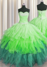 Multi-color Sweetheart Neckline Beading and Ruffles and Ruffled Layers and Sequins 15th Birthday Dress Sleeveless Lace Up