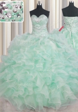 Simple Ball Gowns Sweet 16 Dresses Apple Green Sweetheart Organza Sleeveless Floor Length Lace Up