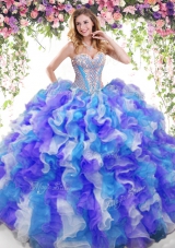 Dramatic Sweetheart Sleeveless Lace Up Quinceanera Dress Multi-color Organza