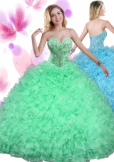 Fantastic Organza Sleeveless Floor Length Quince Ball Gowns and Beading and Ruffles