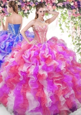 Graceful Multi-color Lace Up Vestidos de Quinceanera Beading and Ruffles Sleeveless Floor Length
