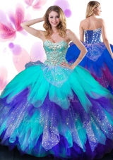 Multi-color Sweetheart Lace Up Beading and Ruffles 15 Quinceanera Dress Sleeveless